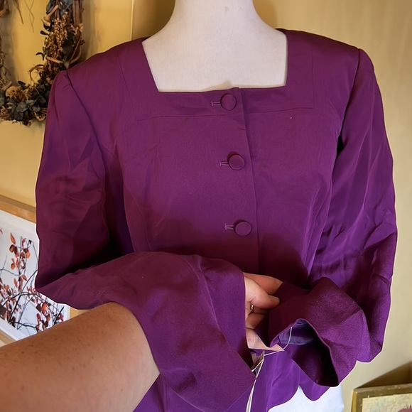 Vtg TALBOTS Size 14 100% Washed Silk Deep Plum Purple Scalloped Trim $188 NEW - Picture 3 of 16